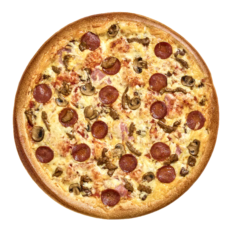 09. SULT! med biffkjøtt, pepperoni, skinke, bacon og kjøttdeig